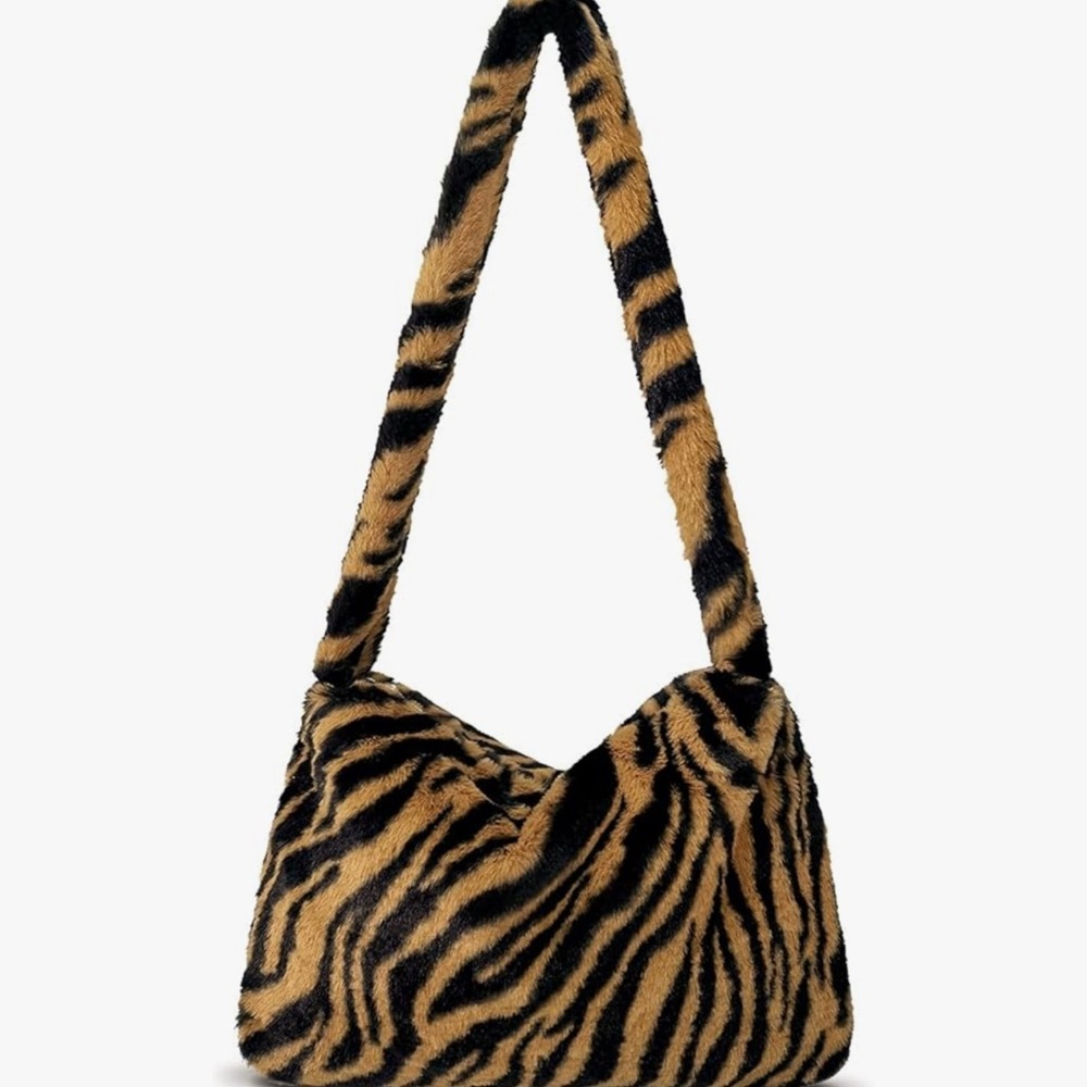 Stylish Tiger Print‎ Faux Fur Shoulder Bag